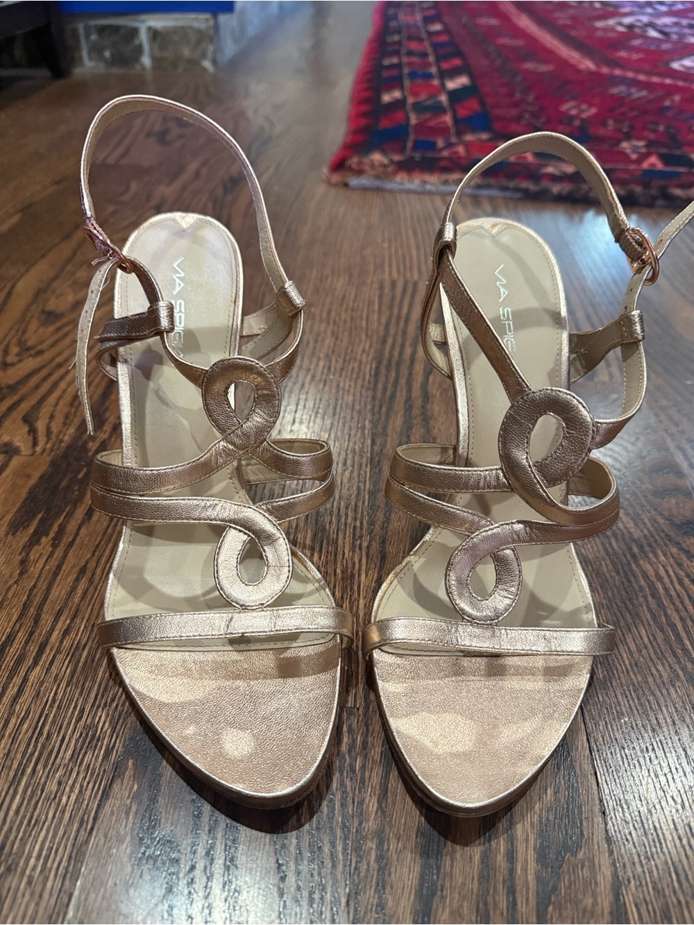 Via Spiga Rose Gold Strappy Heeled Sandals - Size 10